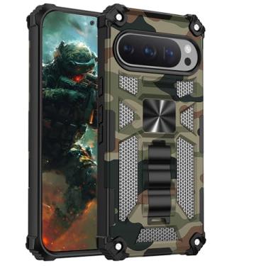 Imagem de Ysnzaq Capa camuflada para Google Pixel 9 Pro XL, proteção à prova de choque de grau militar, capa de telefone com suporte invisível para Google Pixel 10 Pro XL MC verde exército