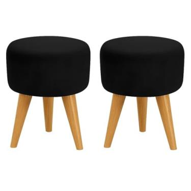 Imagem de Kit 2 Puff Banquinho Redondo Decorativo Pés Palito (Preto)