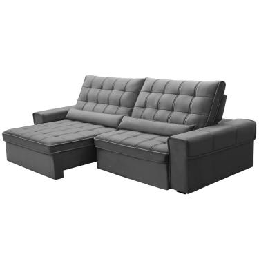 Imagem de Sofá Retrátil Reclinável Para Sala 4 Lugares 290cm Nebrasca F04 Veludo Cinza Claro - Lyam Decor