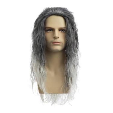Imagem de Peruca Baruisi de cabelo sintético longo encaracolado ondulado cinza p