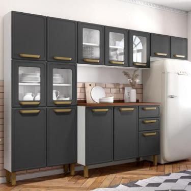 Imagem de Cozinha Completa Aço c/ Portas Vidro Bella Bertolini, Grafite/Branco