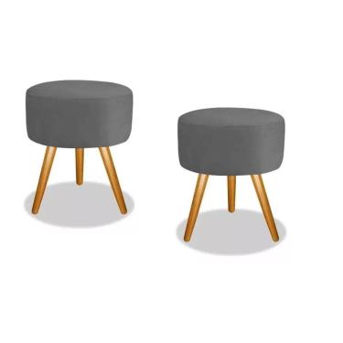 Imagem de Kit 02 Puffs Redondo Luxo Suede Pés Palito Decorativo Bela