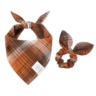 Imagem de Conjunto de bandanas para cães E-Clover Fall Plaid Triangle para cães 