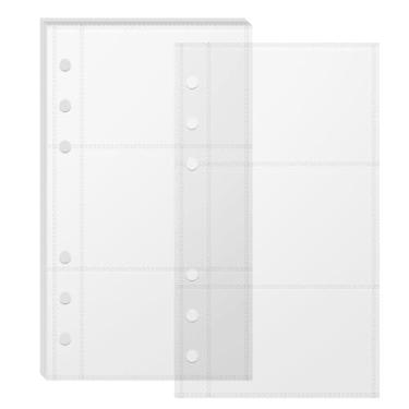 Imagem de 10 folhas de adesivos transparentes para livros, inserções de álbum organizador de adesivos para fichário A6 de 6 anéis, para organizar adesivos, fotos, ingressos, cartões, dinheiro, 3 bolsos