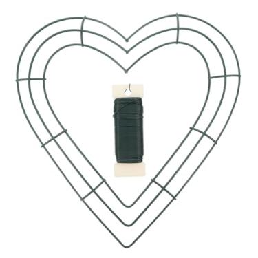 Imagem de Operitacx Moldura de guirlanda de arame, forma de guirlanda de metal em forma de coração de 35 cm com fio de ferro de 35 m para artesanato e floral, casamento, decoração de porta da frente de Natal