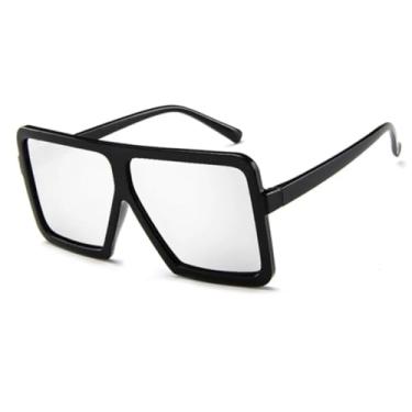 Imagem de HPIRME Óculos vintage grandes femininos para homens, armação grande punk, luxo, UV400 (preto e prata)