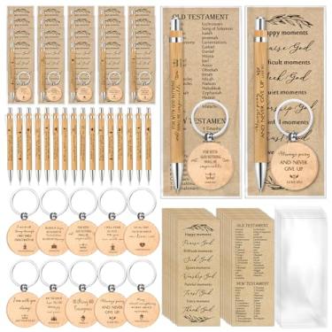 Imagem de Lincia 30 conjuntos de presentes cristãos a granel para mulheres e homens, canetas cristãs, versículo bíblico, canetas de bambu, marcadores de livro, chaveiros, religiosos, presentes para escola