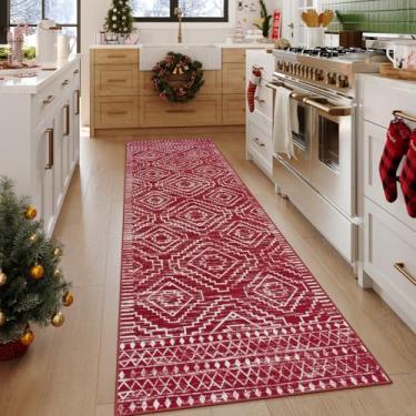 Imagem de Wonnitar Tapete de Natal marroquino lavável 6 x 20 cm para corredor, corredor de cozinha antiderrapante resistente a manchas, tapete de chão de fazenda corredor macio para banheiro hall entrada