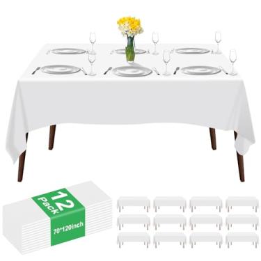 Imagem de CC-SLZP Pacote com 12 toalhas de mesa de plástico branco premium - toalha de mesa retangular de 300 cm, toalha de mesa descartável de plástico para festas (12, branco, retângulo de 177,8 cm x 304,8 cm