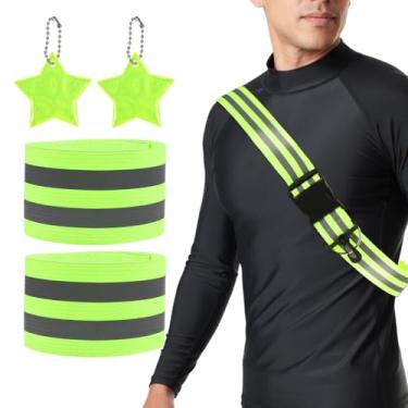 Imagem de Grevosea Equipamento de corrida refletivo, cinto refletivo de alta visibilidade, equipamento de segurança para caminhada noturna, faixa refletiva com 2 braçadeiras e 2 pingentes para corrida