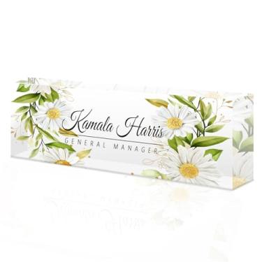 Imagem de placa de identificação acrílica personalizada, Placa de nome personalizada para mesa, Decoração de mesa, presente de escritório para colegas, chefes, professores