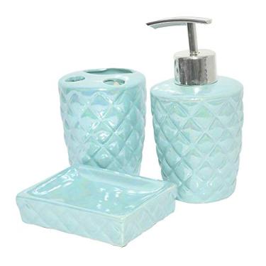 Imagem de KIT PARA BANHEIRO LAVABO 3 PEÇAS SEREIA ESCAMAS PEROLADO COR:VERDE