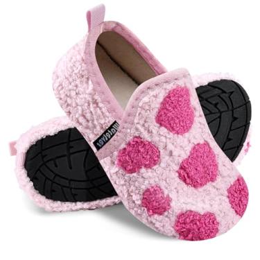 Imagem de WateLves Pantufas infantis para meninos e meninas, para casa, sem cadarço, leves, para inverno, ambientes internos e externos, Coração rosa, 19-21