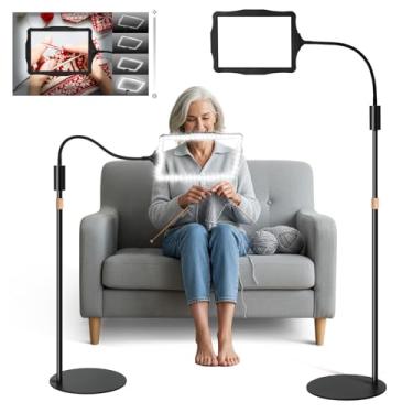 Imagem de Lupa de chão mãos-livres com luz e suporte, 48 LEDs, lupa iluminada com pescoço de ganso flexível de 360° para leitura, trabalho e artesanato
