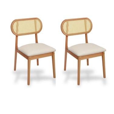 Imagem de Kit 2 Cadeiras Madeira Maciça Encosto de Telinha de Rattan Lima Nozes