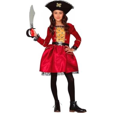 Imagem de Fantasia Infantil Menina pra Festa Carnaval e Halloween Vestido Piratinha de Luxo com Chapeu de PIrata (Vermelho, P 3-4)
