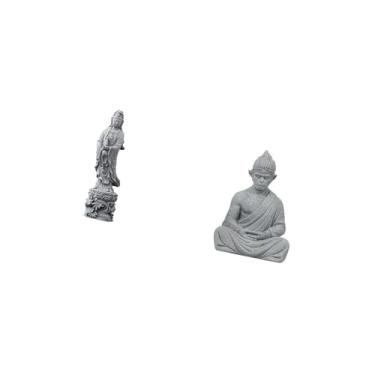 Imagem de Fenteer Guan Yin Macaco Buda Pedra Ornamento Colecionável Chinês Feng Shui Decoração Budista para Corredor Interno Quarto Lareira Desktop Hotel Pátio Quintal