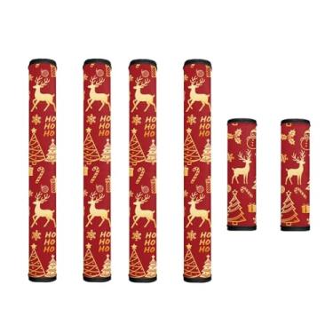 Imagem de Hwzdsyxl Capa de maçaneta de geladeira com estampa de árvore de Natal de rena, luvas protetoras de utensílios de cozinha para decoração de Natal, 6 peças HO floco de neve, estampa de doces, capa de