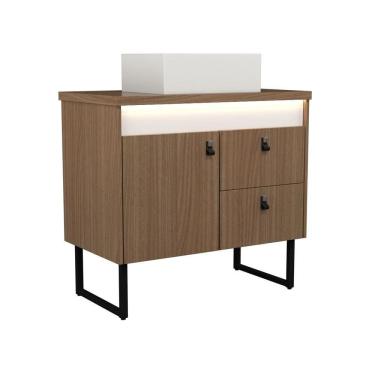 Imagem de Gabinete Para Banheiro Tech Led 2g 80cm Com Pé Branco