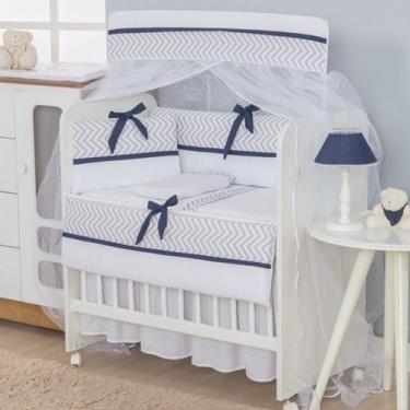 Imagem de Kit Mini Berço 08 peças Chevron Cinza com Marinho - carinha de anjo
