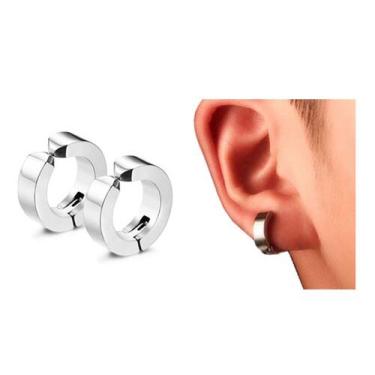 Imagem de Par De Brincos Masculino Pressão Argola Aço Inox Prata - Outlet Boxe