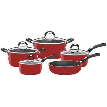 Imagem de CONJUNTO 5 PEÇAS TRAMONTINA MONACO 4 PANELAS 1 FRIGIDEIRA EM ALUMINIO ANTIADERENTE VERMELHO 20899/750