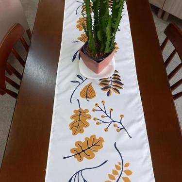 Imagem de Caminho de mesa 40 x 1,45 - folha azul + mostarda - DIAS DECOR