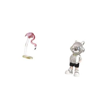 Imagem de Fenteer Escultura de Pássaro de Resina de Flamingo, Estatueta de Arte Moderna com Suporte de Metal para Jardim, Lareira, Prateleira, Mesa, Decoraçã