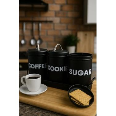 Imagem de KIT 3 POTES LATA DE MANTIMENTOS COM BANDEJA INDUSTRIAL PRETO - LINHA DOM