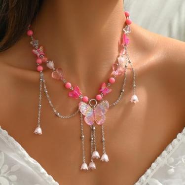 Imagem de Colar feminino com franjas, joia boho, pingente em camadas, presente