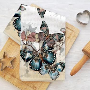 Imagem de Encantadoras toalhas de cozinha de orquídea borboleta 61 x 35 cm, toalhas de mão artísticas vintage com fundo respingo para cozinha, casa de fazenda, pano de prato de microfibra absorvente, toalha de
