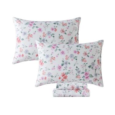 Imagem de FADFAY Conjunto de Lençóis King Size, Lençóis de Algodão Percal, Lençóis Florais com Bolsos Fundos, Roupa de Cama Luxuosa com Estampa Floral e Desbotada para Todas As Estações, Sup (Rei)