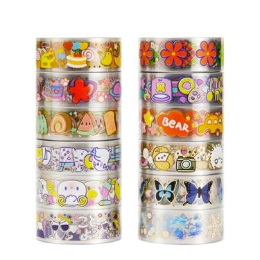 Imagem de Conjunto de adesivos Washi com estampa de flores douradas, estampas de animais coloridas, adesivos de bronzeamento decorativos para artes faça-você-mesmo, materiais de diário, scrapbook, cartão