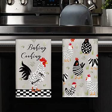 Imagem de Grelha geométrica para cozinhar galinhas toalhas de cozinha, toalhas de prato, 45 x 66 cm, folhas sazonais, decoração de toalhas de mão, conjunto de 2