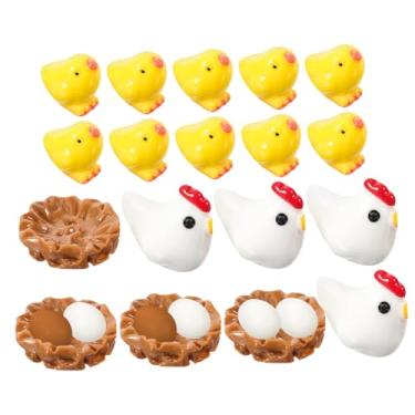 Imagem de 1 conjunto de estatueta de pintinho em miniatura, enfeites de ovo de galinha de Páscoa para jardim, micro paisagismo, mini decoração de galinha e mini decoração de ovos, ornamento de paisagem em