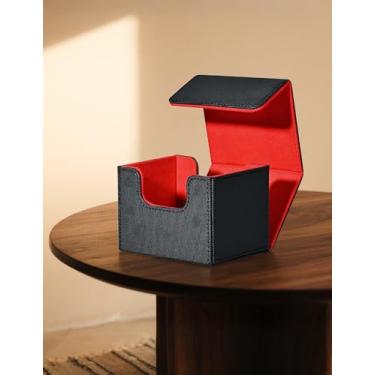 Imagem de Card Deck Box for Trading Cards, MTG Commander Deck Box Holds 120+ Single Sleeved Cards, Leather Magnetic Card Storage Box Fits for TCG CCG Magic Cards (Black&Red)