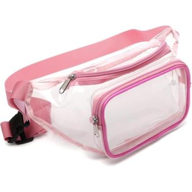 Imagem de Pochete transparente para mulheres e homens com alça ajustável resistente à água, bolsa transparente para viagem, treino, corrida, caminhada, rosa, Pochete