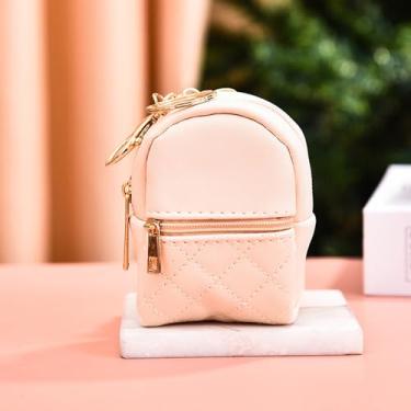 Imagem de Mini mochila chaveiro, linda bolsa de cosméticos para mulheres, bolsa de maquiagem de couro PU, bolso para chave, bolsa de batom, porta-cartões, Bege