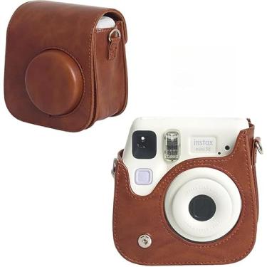 Imagem de Capa protetora para Fujifilm Instax Mini 12 Instant, bolsa de couro PU para câmera com bolso e alça de ombro ajustável removível, marrom