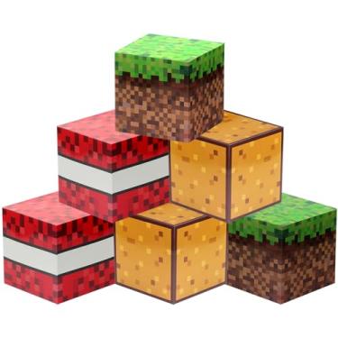 Imagem de 6 caixas de festa Pixel Mine (9,84 × 9,84 polegadas) Suprimentos de festa de videogame Pixel Miner Tema Pixel Miner Decorações de festa de aniversário Pixel Miner caixas de centro de mesa de jogos