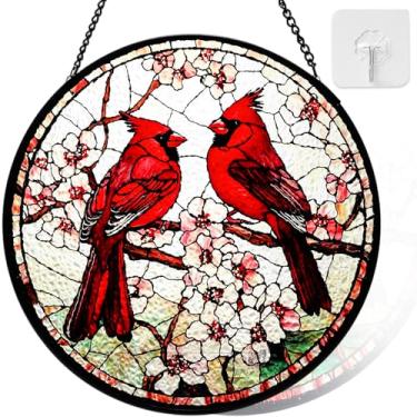 Imagem de Riletese Painel de vidro para pendurar em vitral cardinal com corrente de metal e gancho, apanhador de sol, decoração de janela interna, presente para amantes de pássaros, mulheres, Dia das Mães