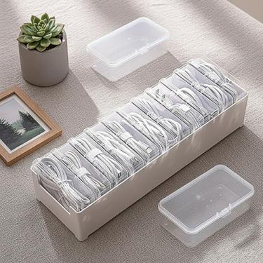 Imagem de 12 caixas organizadoras de cabos — organizador de cabos para gaveta com divisórias, caixa de armazenamento de eletrônicos para escritório, casa e mesa