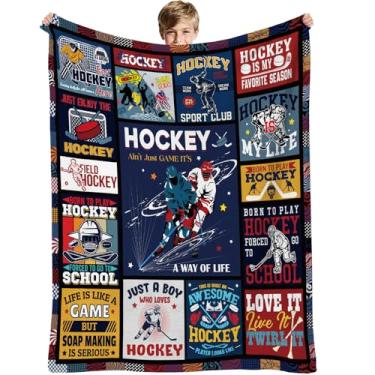 Imagem de Cobertor de hóquei no gelo, presente de hóquei para meninos de 8 a 12 anos, cobertor de flanela macio e quente para grandes amantes de hóquei em campo para meninos, homens, cama, sofá, quarto