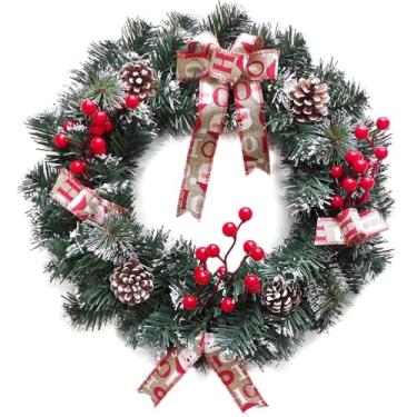 Imagem de Guirlanda de Natal Nevada com Laços Pinhas e Azevinhos 40cm