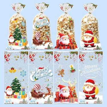 Imagem de 50 sacos de presente de Natal – Sacos de Natal para biscoitos de celofane para biscoitos, petiscos, guloseimas e doces (12,4 cm x 27 cm)