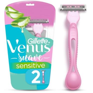 Imagem de GILLETTE Venus Suave Sensitive, Aparelho de Depilação Feminino, 2 Aparelhos Descartáveis com Skin Elixir, Depilação Corporal para Pele Sensível