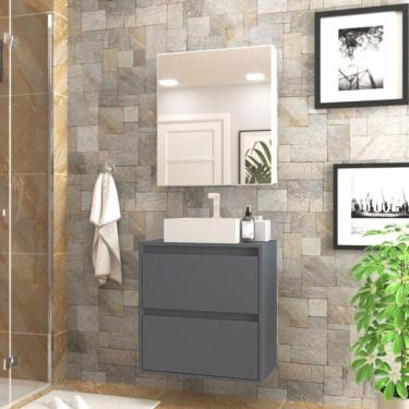 Imagem de Gabinete Para Banheiro Com Cuba E Armario 60cm Mdf Grafite Dubai - On Móveis