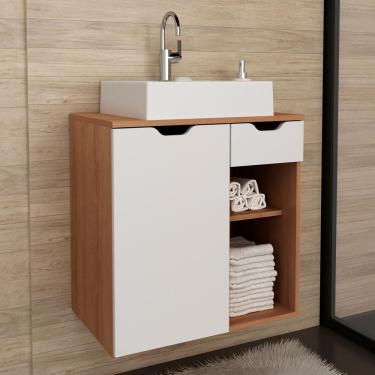 Imagem de Gabinete Suspenso Para Cuba De Banheiro Amendoa Branco