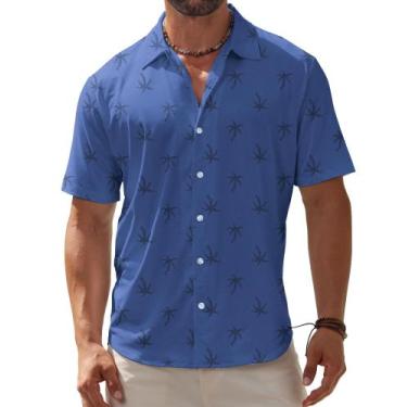 Imagem de Camisa masculina BOJIN, havaiana, sem rugas, azul palmeira