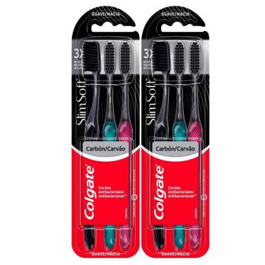 Imagem de Kit 2 Escova Dental Colgate Slim Soft Black Macia Cores diversas 3 Unidades